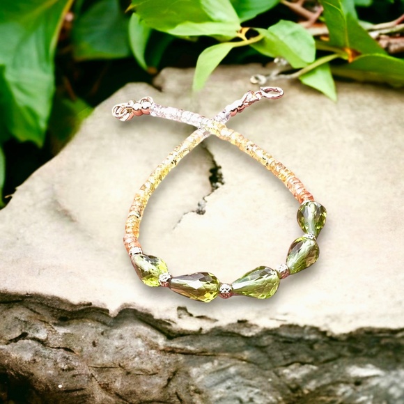 Natural Peridot and Yellow Sapphire Bracelet in Solid 14K Gold 585 - Picture 2 of 11